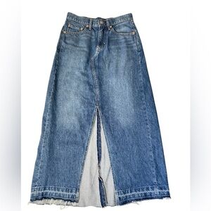 Gap high waisted frayed hem slit front denim skirt